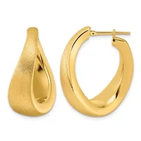 14K Yellow Gold Polished and Satin Twisted U-Shape Hoop Earrings