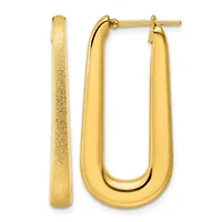 14K Yellow Gold Polished and Satin Tapered Oval Hoop Earrings