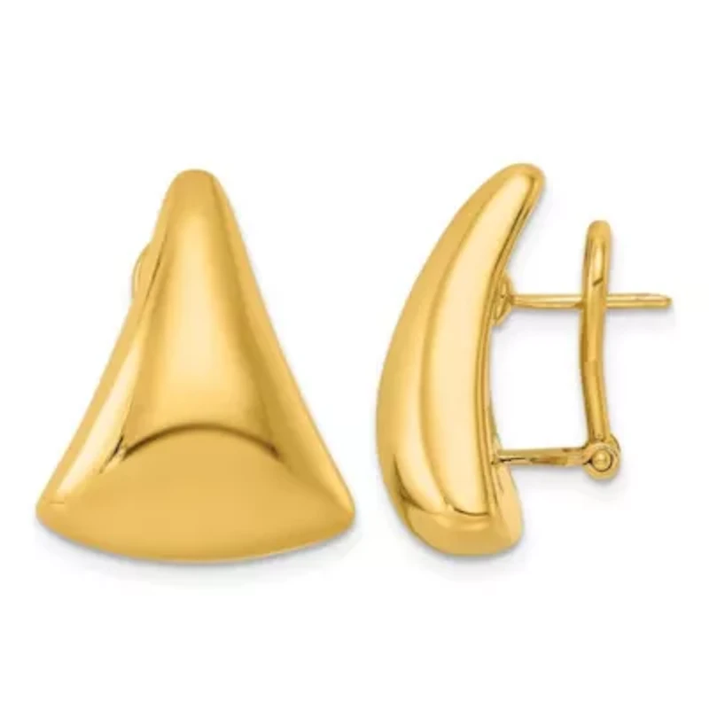 14K Yellow Gold Polished Puffed Triangle Omega Back Earrings