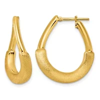 14K Yellow Gold Polished and Satin Twisted Hoop Earrings