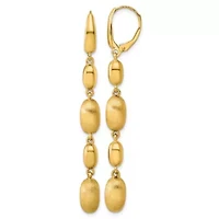 14K Yellow Gold Polished and Brushed Oval Leverback Dangle Earrings