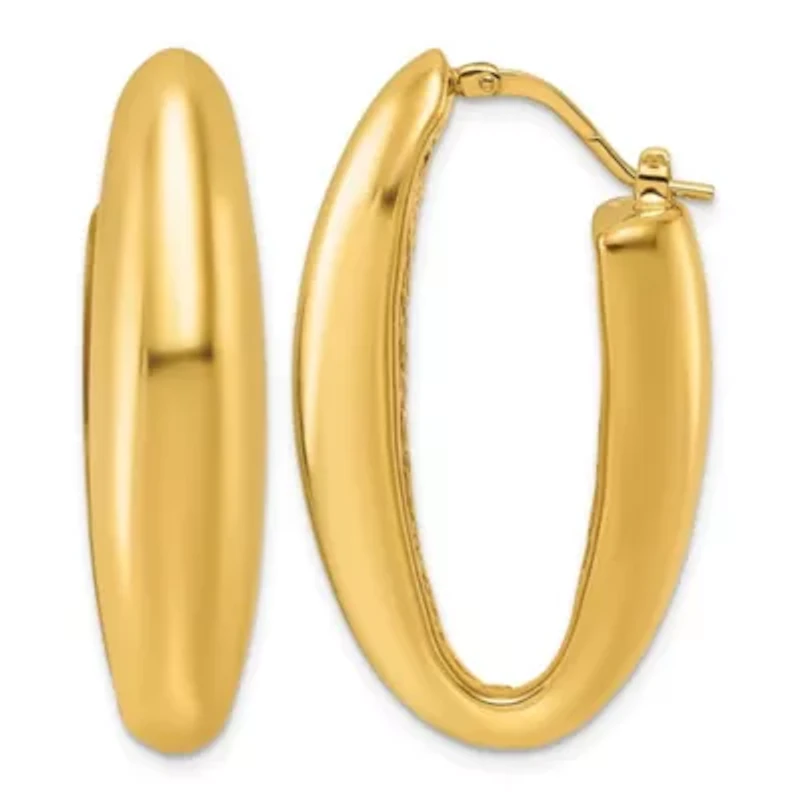 14K Yellow Gold Polished Puffed Oval Hoop Earrings