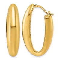 14K Yellow Gold Polished Puffed Oval Hoop Earrings