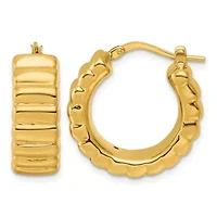 14K Yellow Gold Polished Grooved 8.3mm Hoop Earrings