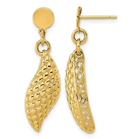 14K Yellow Gold Polished Popcorn Wave Post Earrings