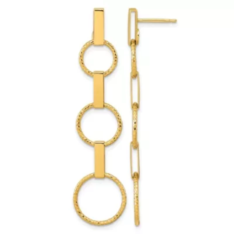 14K Yellow Gold Polished and Diamond-cut Graduated Circle Dangle Post Earrings