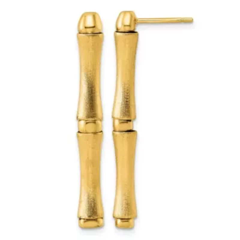 14K Yellow Gold Polished and Brushed Bamboo Earrings