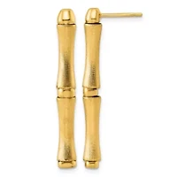 14K Yellow Gold Polished and Brushed Bamboo Earrings