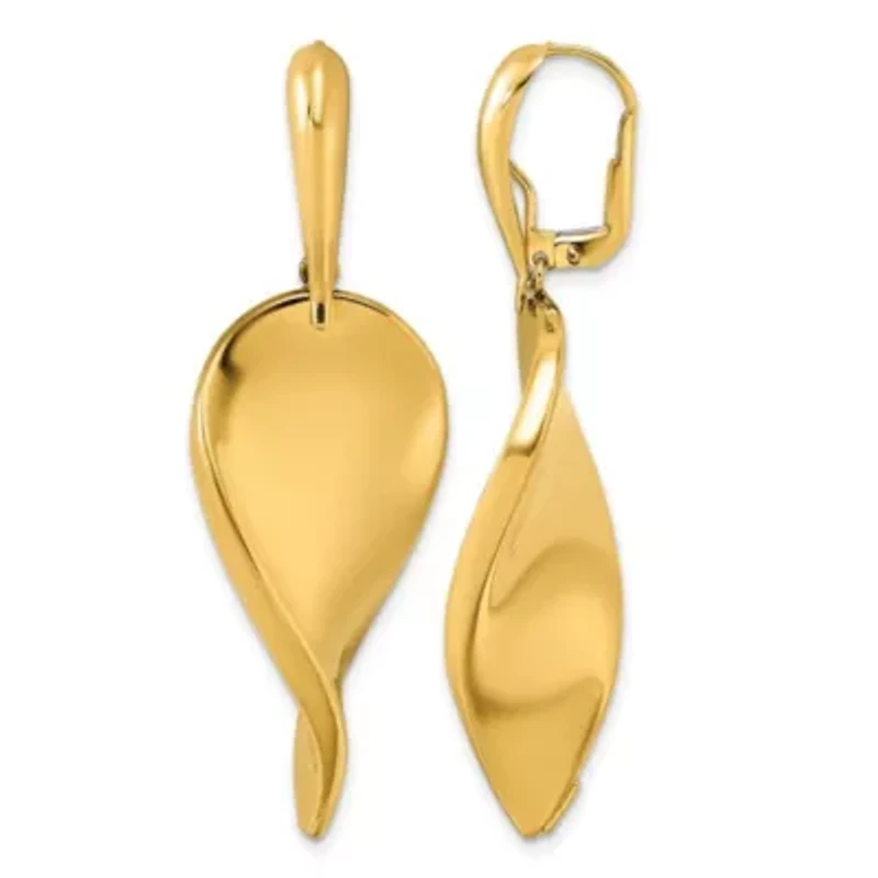 14K Yellow Gold Twisted Teardrop Leverback Dangle Earrings