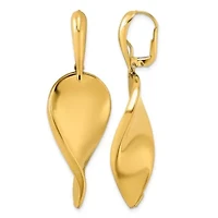14K Yellow Gold Twisted Teardrop Leverback Dangle Earrings