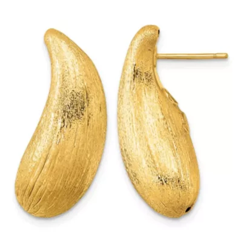 14K Yellow Gold Polished and Brushed Teardrop Post Earrings