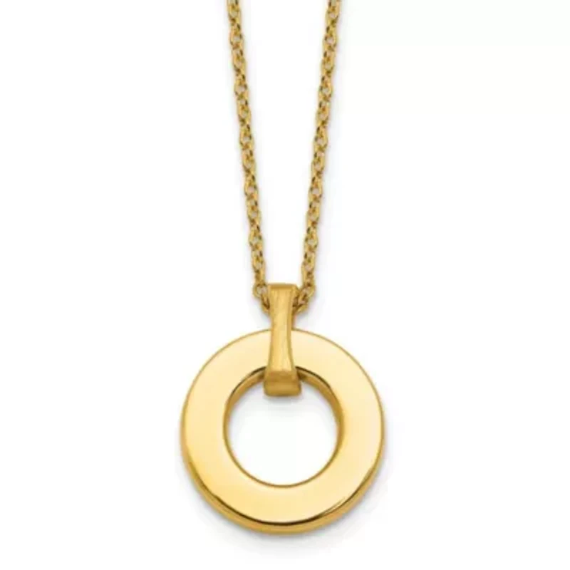 14K Yellow Gold Polished and Brushed Circle Pendant 17-inch Necklace