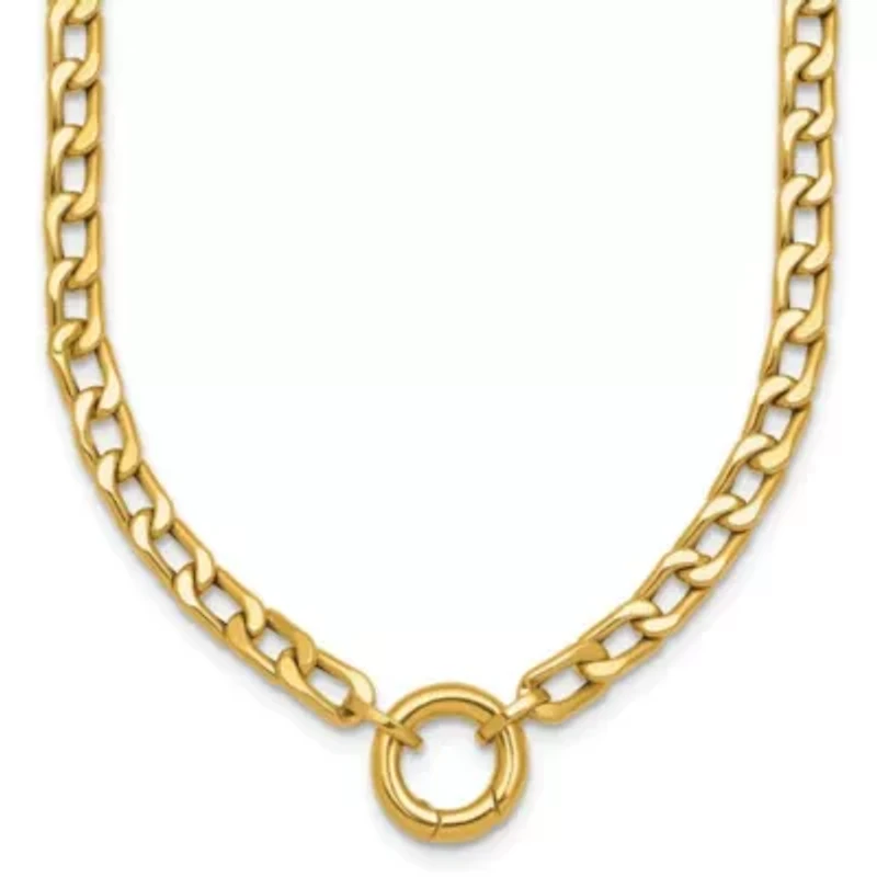 14K Yellow Gold Polished Push Clasp Pendant Flat Curb Link 18-inch Necklace