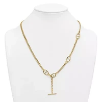 14K Yellow Gold Polished Curb Chain with Mariner Link Adjustable Toggle 24-inch Necklace