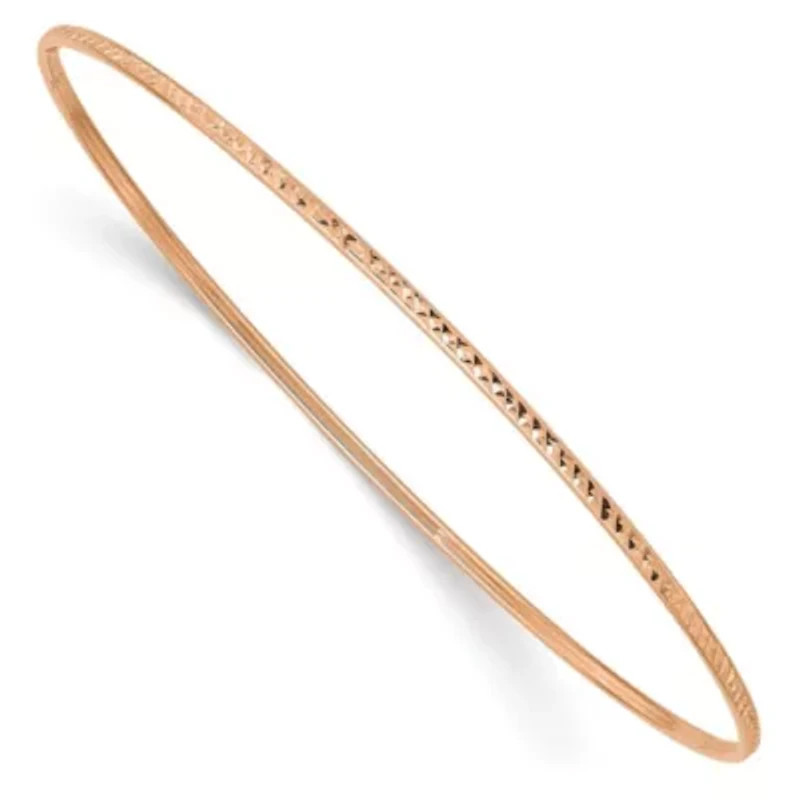 14K Rose Gold 1.5mm Diamond-Cut Slip-on Bangle Bracelet