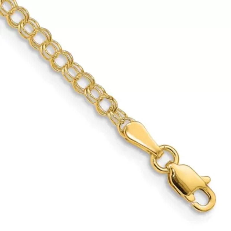 14K Yellow Gold 3mm Solid Double Link Charm Bracelet