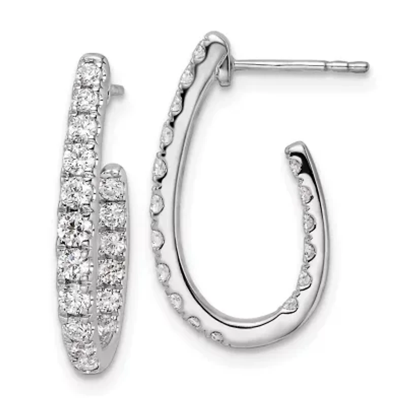 Lab Created 0.996 ct. t.w. Diamond J-Hoop Earrings in 14K White Gold