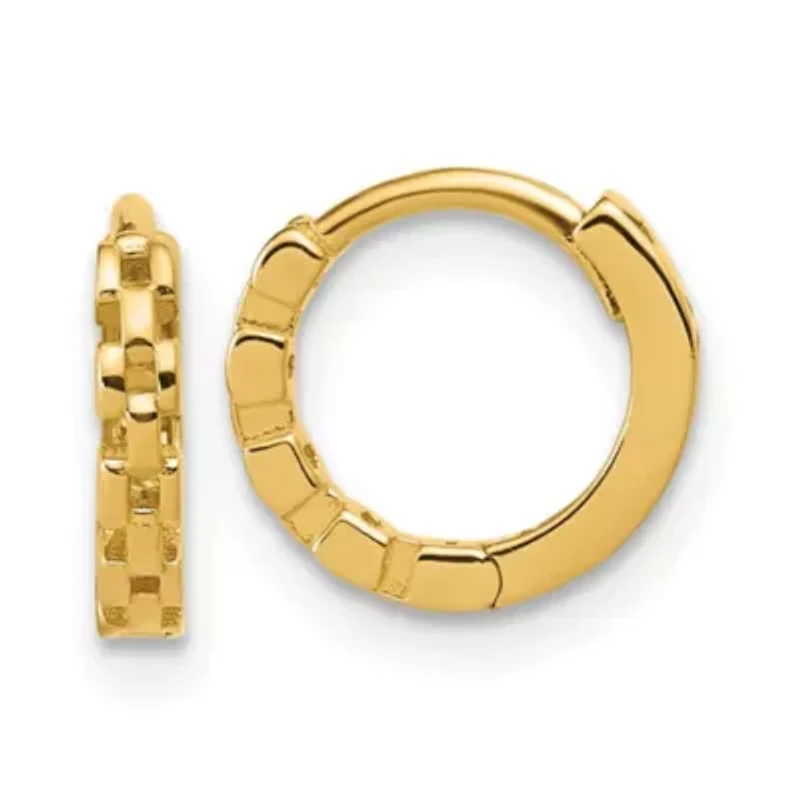 14K Yellow Gold Polished Link Pattern Huggie Hoop Earrings