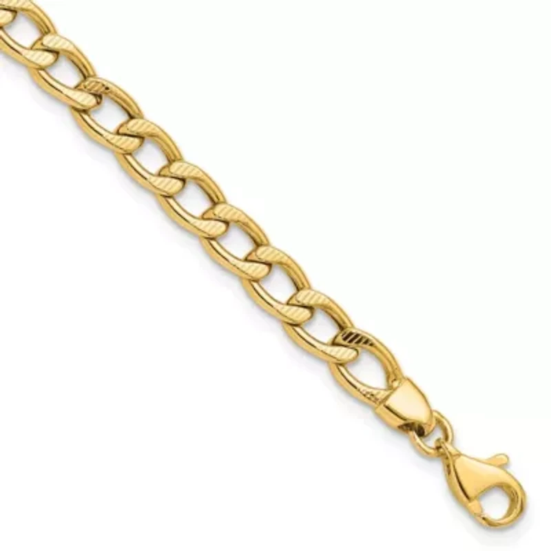 14K Yellow Gold Polished and Textured Link Bracelet