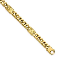 14K Yellow Gold Polished with Design Fancy Link Men's Bracelet
