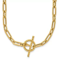 14K Yellow Gold Polished and Twisted Fancy Link Toggle Necklace