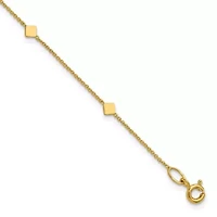14K Yellow Gold Polished Diamond-shaped Disk Station with 1-inch Extension Bracelet