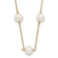 14K Yellow Gold 5.5-6.5mm White Near Round Freshwater Cultured Pearl 12-station Necklace