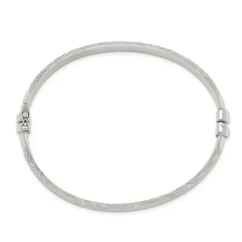 Sterling Silver Diamond-cut 7.5mm Bangle and 5mm Hoop Earring Set