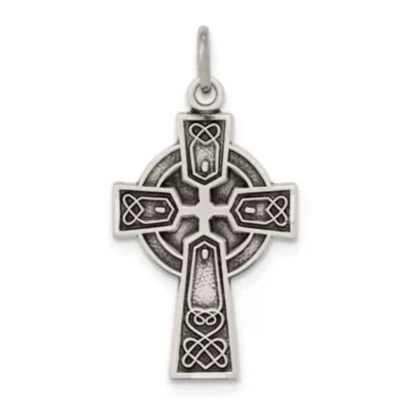 Sterling Silver Antiqued Satin Celtic Cross Pendant