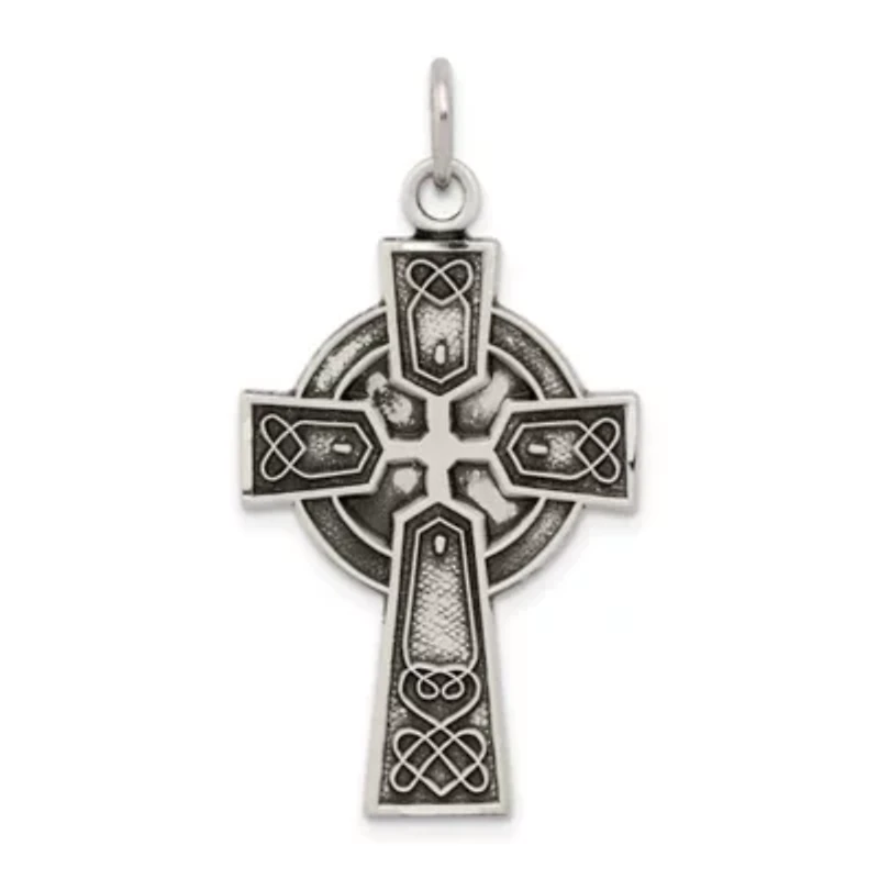 Sterling Silver Antiqued Satin Irish Cross Pendant