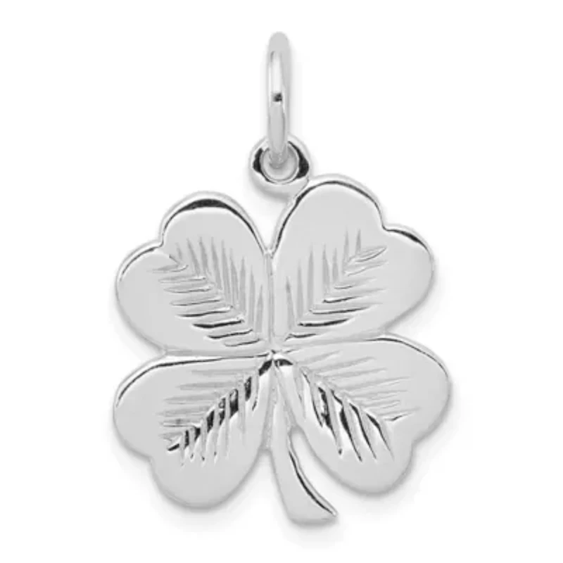 Sterling Silver Rhodium-plated Polished/Textured 4 Leaf Clover Pendant