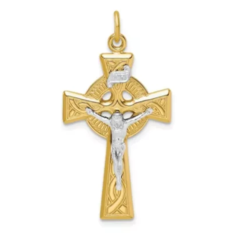 Sterling Silver and Gold Tone INRI Crucifix Pendant