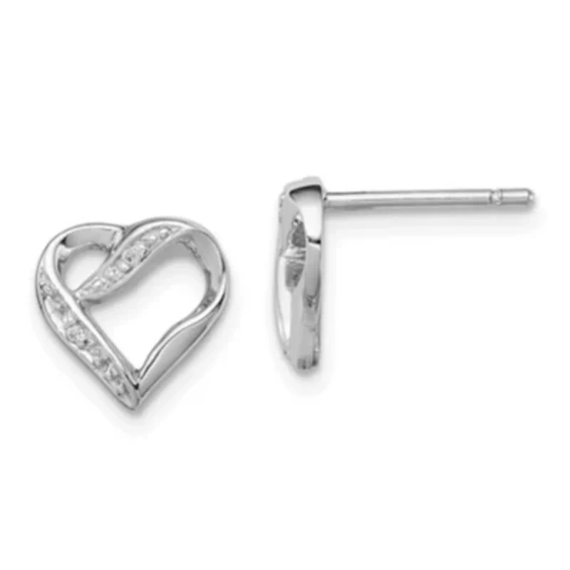 0.012 ct. t.w. Diamond Heart Post Earrings in Rhodium-plated Sterling Silver
