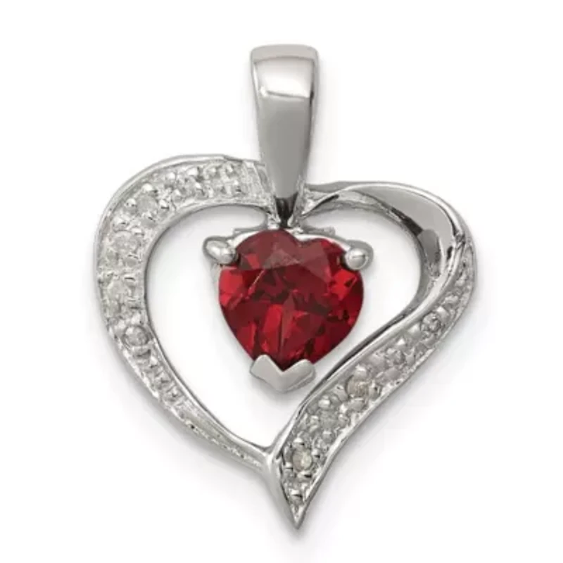 5/8 ct. t.w. Garnet Heart and 0.03 ct. t.w. Diamond Heart Pendant in Rhodium-plated Sterling Silver