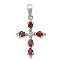 Gemstone and Diamond Cross Pendant in Rhodium-plated Sterling Silver