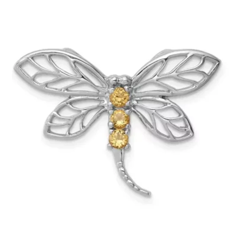 1/5 ct. t.w. Citrine Dragonfly Chain Slide Pendant in Rhodium-plated Sterling Silver