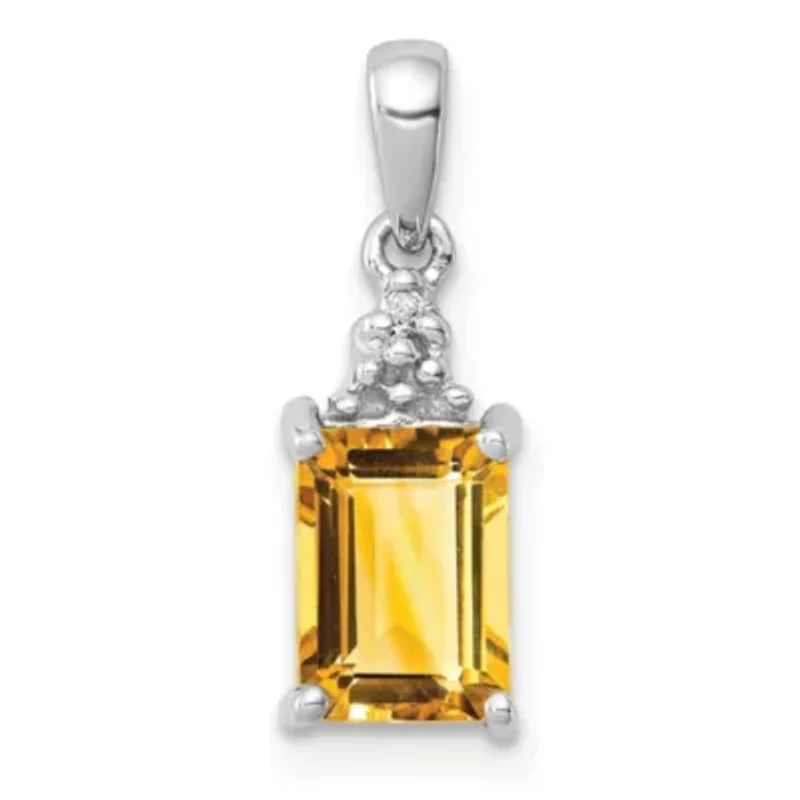 1 ct. t.w. Citrine and 0.003 ct. t.w. Diamond Pendant in Rhodium-plated Sterling Silver