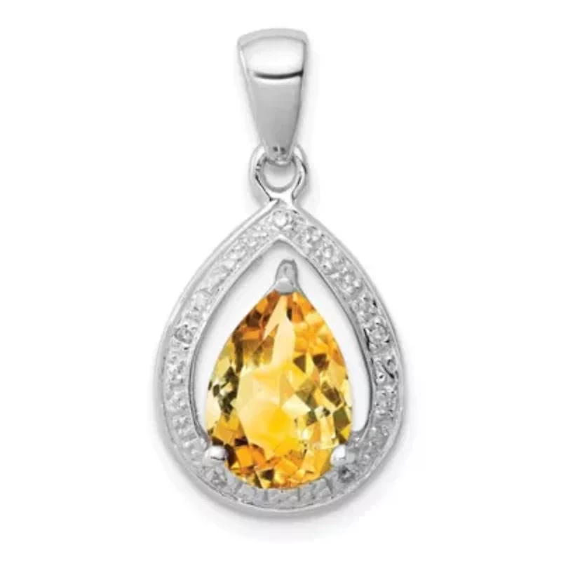 1.7 ct. t.w. Citrine and 0.02 ct. t.w. Diamond Pendant in Rhodium-plated Sterling Silver