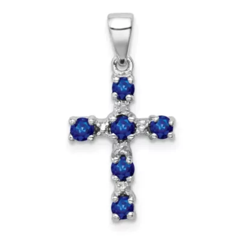1/2 ct. t.w. Sapphire and 0.004 ct. t.w. Diamond Accent Cross Pendant in Rhodium-plated Sterling Silver
