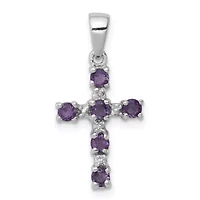 3/8 ct. t.w. Amethyst and Diamond 0.004 ct. t.w. Accent Cross Pendant in Rhodium-plated Sterling Silver