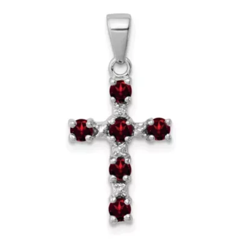 1/2 ct. t.w. Garnet and 0.004 ct. t.w. Diamond Cross Pendant in Rhodium-plated Sterling Silver