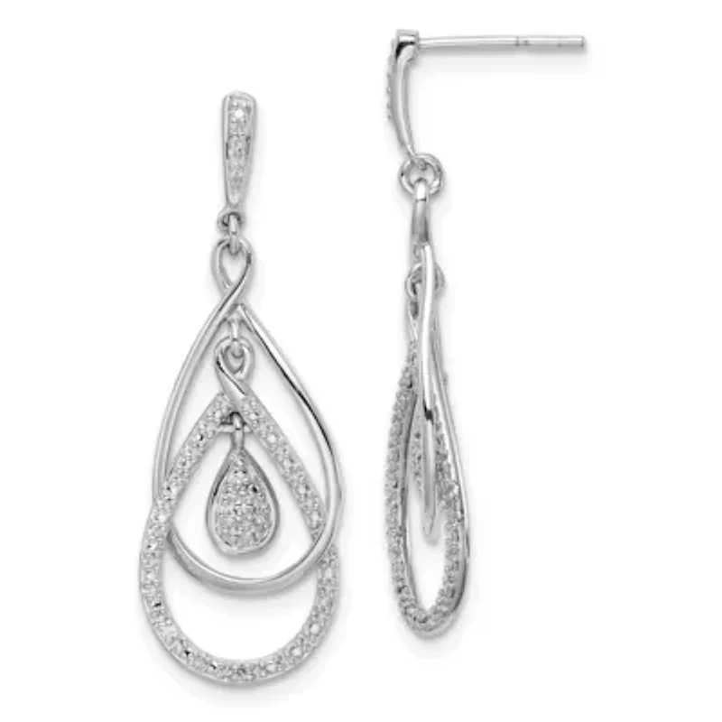 0.03 ct. t.w. Diamond Post Dangle Earrings in Rhodium-plated Sterling Silver