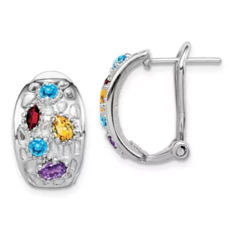 1/4 ct. t.w. Amethyst, 1/3 ct. t.w. Blue Topaz, 1/4 ct. t.w. Citrine and 1/5 ct. t.w. Garnet Omega Back Earrings in Rhodium-plated Sterling Silver