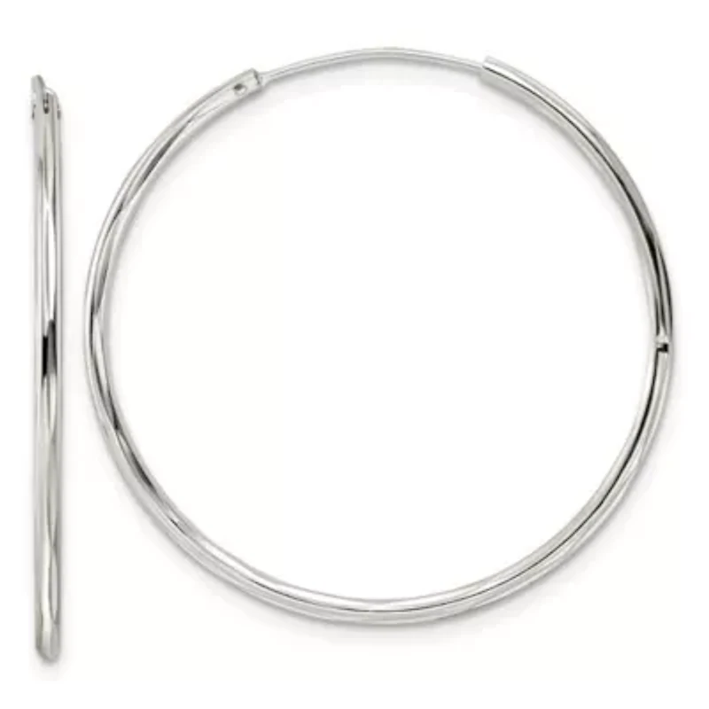Sterling Silver Diamond-cut 1.5x35mm Endless Tube Hoop Earrings
