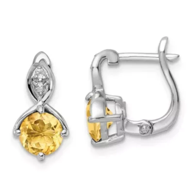1.4 ct. t.w. Citrine and 0.08 ct. t.w. White Topaz Hinged Earrings in Rhodium-plated Sterling Silver