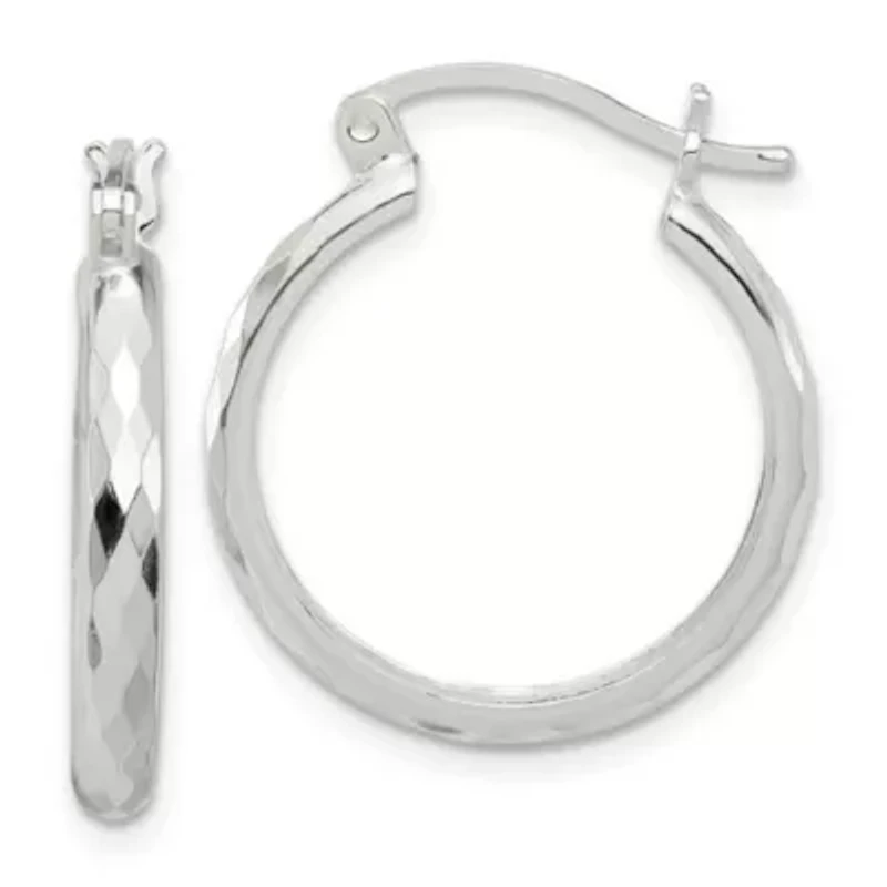 Sterling Silver Polished Textured Hoop Earrings