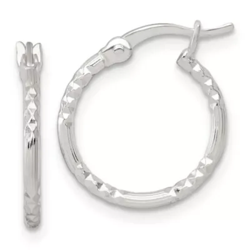 Sterling Silver Polished Diamond-cut Textured 16x1.5mm Round Hoop Earrings