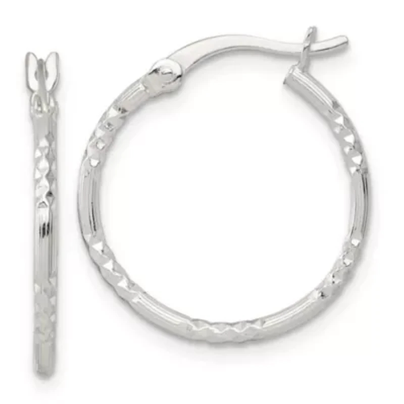 Sterling Silver Polished Diamond-cut Textured 20x1.5mm Round Hoop Earrings