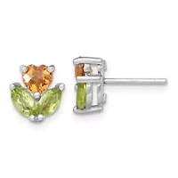 1/2 ct. t.w. Peridot and 1/3 ct. t.w. Citrine Flower Post Earrings in Rhodium-plated Sterling Silver