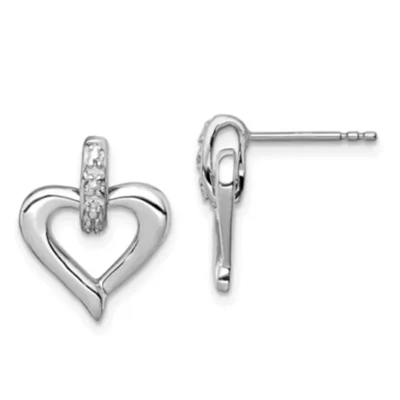 0.01 ct. t.w. Diamond Heart with Earrings in Rhodium-plated Sterling Silver